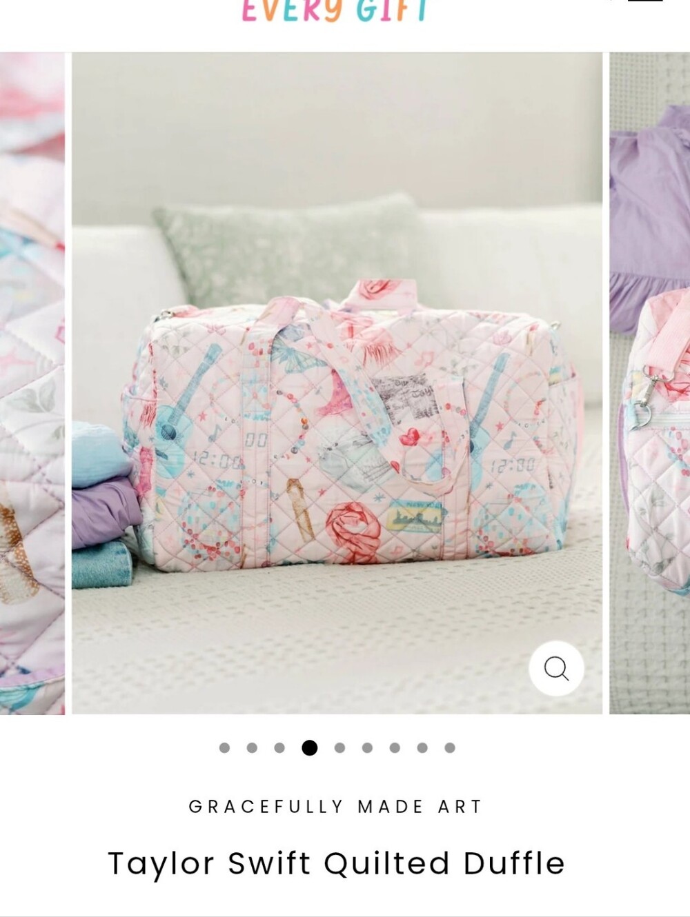 Brand New Gracefully Made- ERA Taylor SWIFT Quilted Pink Patterned Travel Duffle